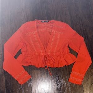 Zara Vibrant Orange Lace Detail Blouse